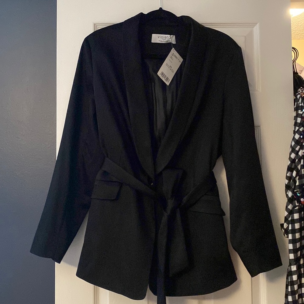 Violeta by MANGO Black Satin Blazer